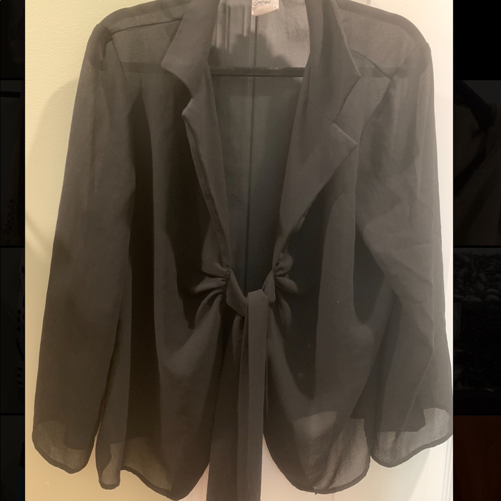 Black Sheer Collared Wrap Top